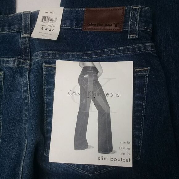 Calvin Klein Slim Fit Boot Cut High Waisted Stretch Dark Wash Y2k Jean New Sz 8 - Picture 5 of 8